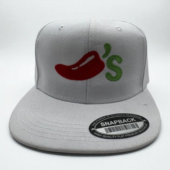 Chili Pepper Embroidered Hat | White Snapback Flat Bill - Picture 1 of 2